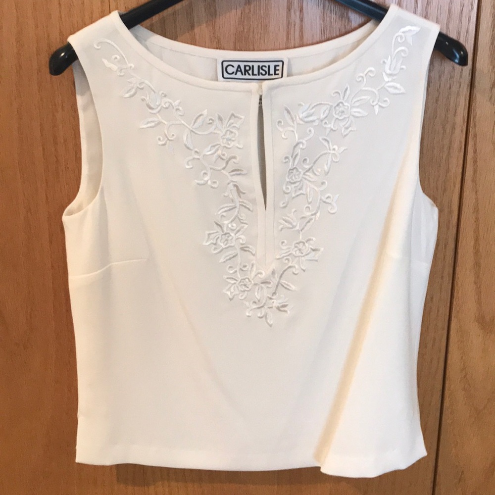 Carlisle Ivory Sleeveless Embroidered Blouse Sz 6